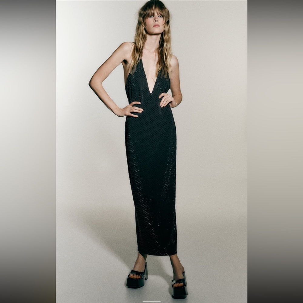 Zara Black Shimmer Midi Dress Size S
